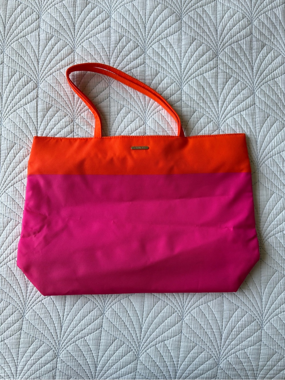 Colorblock Pink and Orange Tote Bag - Clinique